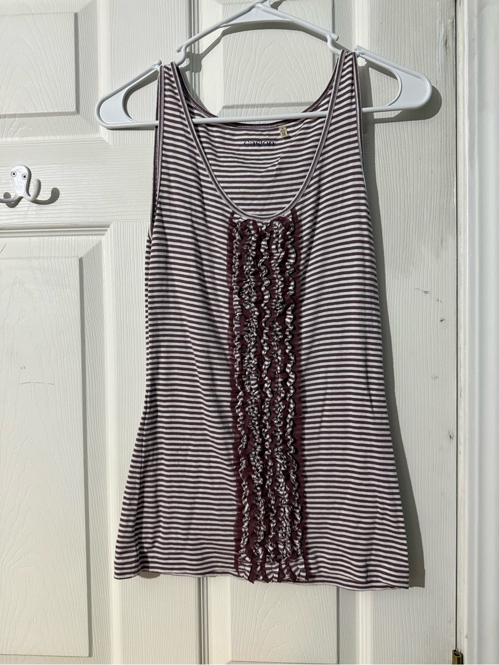 Caslon Striped Ruffle-Front Tank Top - Brown & White